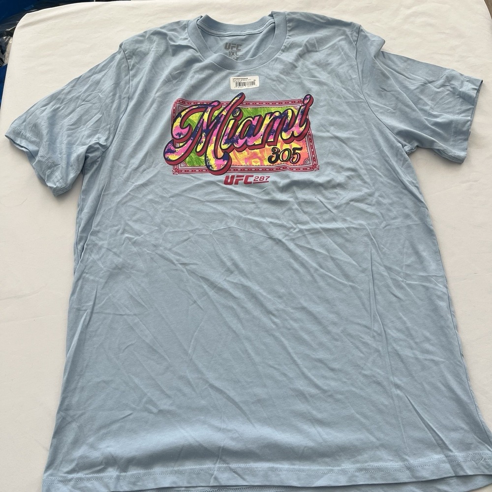 New UFC 287 Miami Graphic T Shirt Size XL Blue Fight Promo